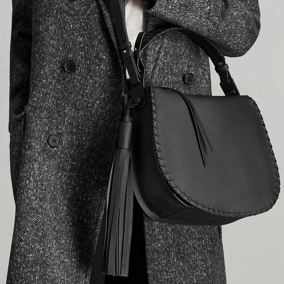 ALLSAINTS MORI BLACK PEBBLED LEATHER TOP HANDLE CROSSBODY/SHOULDER BAG - Picture 2 of 16